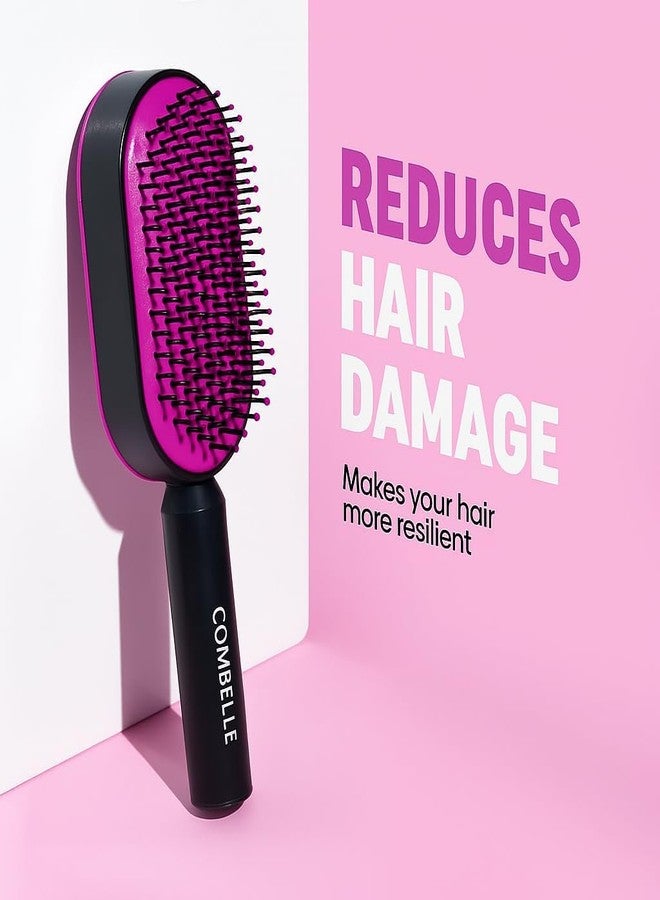 COMBELLE Self-Cleaning Hair Brush & 3D Air Cushion Detangler – Scalp Massager Suiitable for Thick, Wet or Dry Hair – Anti-Static Brush with One-Push Retractable Bristles - Image 4