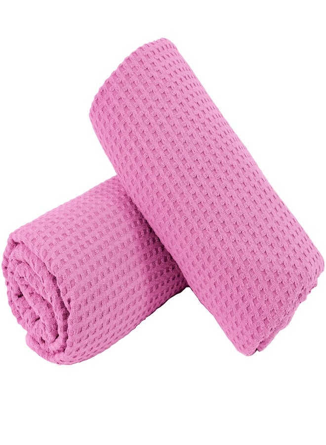 POLYTE Microfiber Oversize Quick Dry Lint Free Bath Towel, 60 x 30 in, Set of 2 (Pink, Waffle Weave) - Image 3