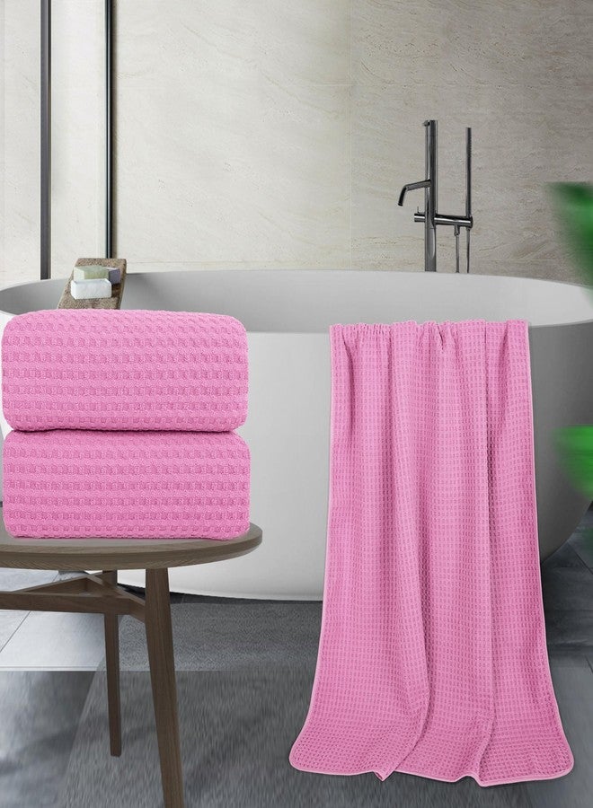 POLYTE Microfiber Oversize Quick Dry Lint Free Bath Towel, 60 x 30 in, Set of 2 (Pink, Waffle Weave) - Image 5