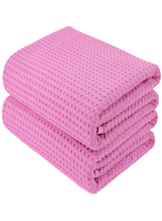POLYTE Microfiber Oversize Quick Dry Lint Free Bath Towel, 60 x 30 in, Set of 2 (Pink, Waffle Weave) - Image 2
