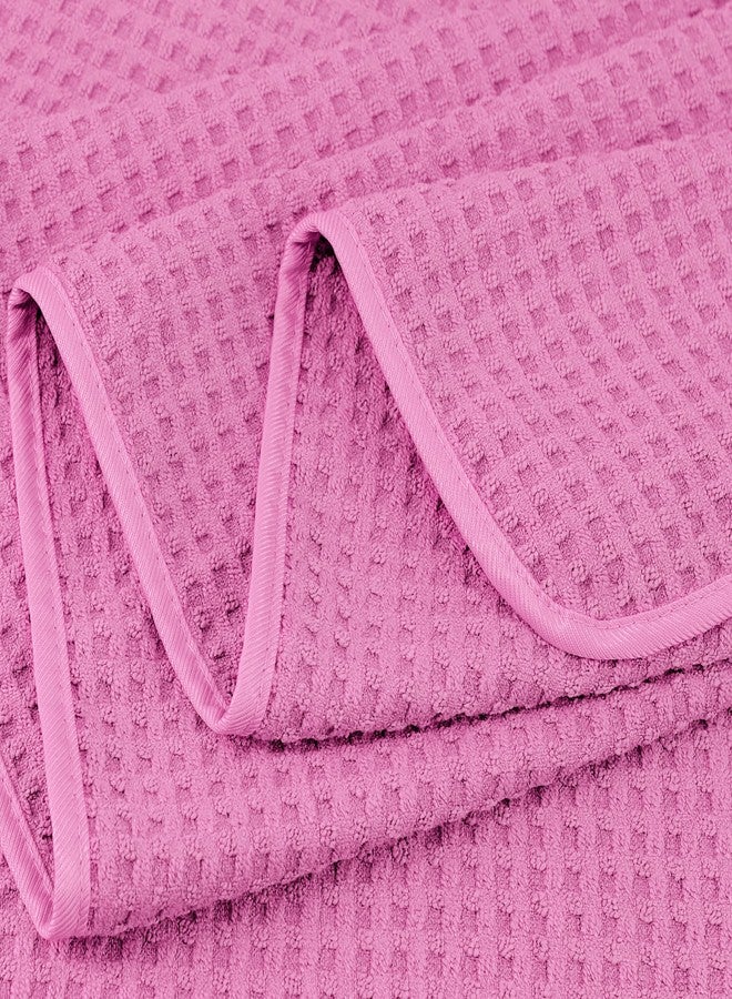 POLYTE Microfiber Oversize Quick Dry Lint Free Bath Towel, 60 x 30 in, Set of 2 (Pink, Waffle Weave) - Image 4