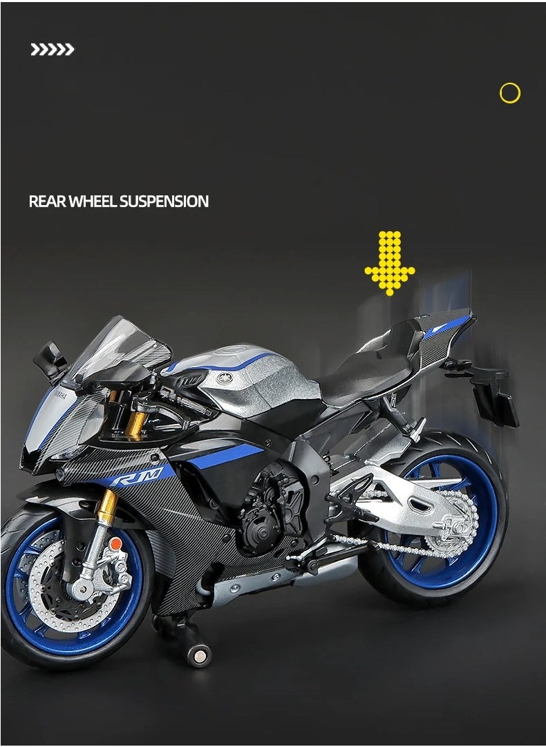 AROAQ لعبة نموذج دراجة نارية YZF R1M، نموذج محاكاة دييكاست بمقياس 1/12، نسخة طبق الأصل لدراجة نارية متينة وواقعية، لعبة تزيين مجموعة الدراجات النارية للأولاد، (أسود)  - Image 2