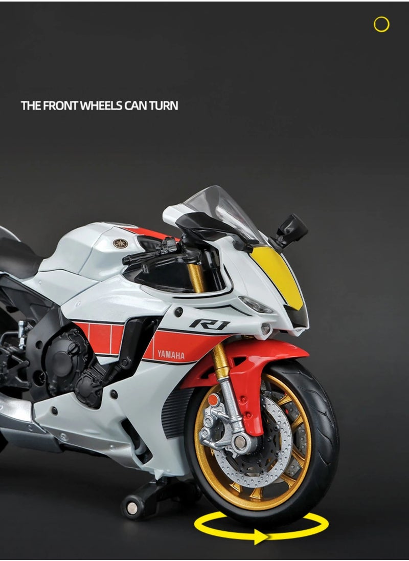AROAQ لعبة نموذج دراجة نارية YZF R1M، نموذج محاكاة دييكاست بمقياس 1/12، نسخة طبق الأصل لدراجة نارية متينة وواقعية، لعبة تزيين مجموعة الدراجات النارية للأولاد، (أسود)  - Image 4
