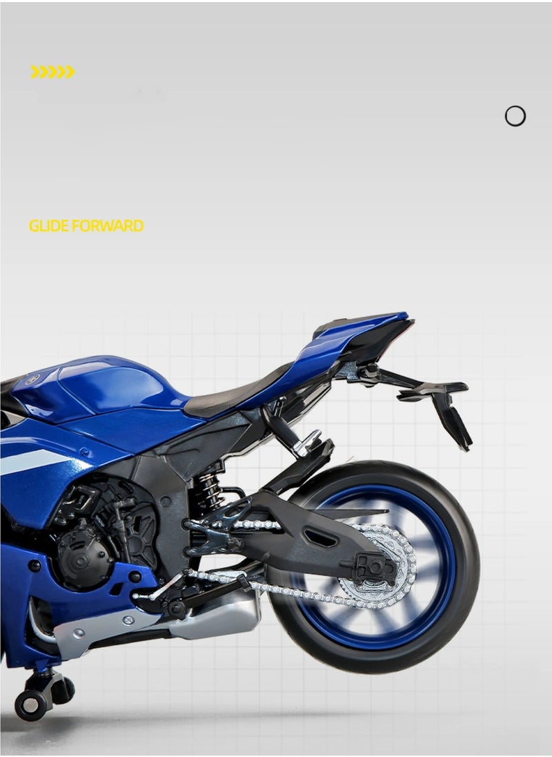 AROAQ لعبة نموذج دراجة نارية YZF R1M، نموذج محاكاة دييكاست بمقياس 1/12، نسخة طبق الأصل لدراجة نارية متينة وواقعية، لعبة تزيين مجموعة الدراجات النارية للأولاد، (أسود)  - Image 5
