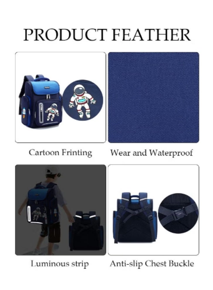 DUNISO Astronaut - Printed Kids' Schoolbag | Luminous Strip + Anti - Slip Chest Buckle, Practical & Fun - Image 2