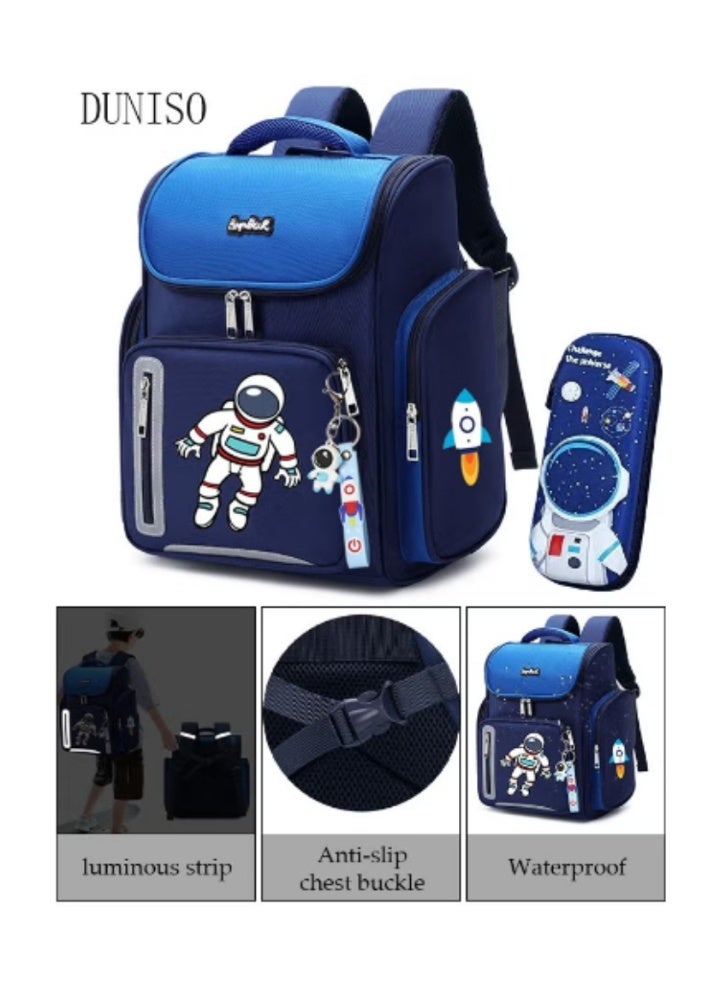 DUNISO Astronaut - Printed Kids' Schoolbag | Luminous Strip + Anti - Slip Chest Buckle, Practical & Fun - Image 1