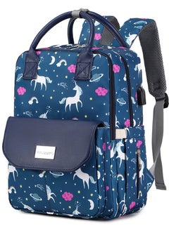 141 Mummy Maternity Diaper Elegant Waterproof Multifunctional large capacity backpack bag with USB Charging output - Unicorn Blue