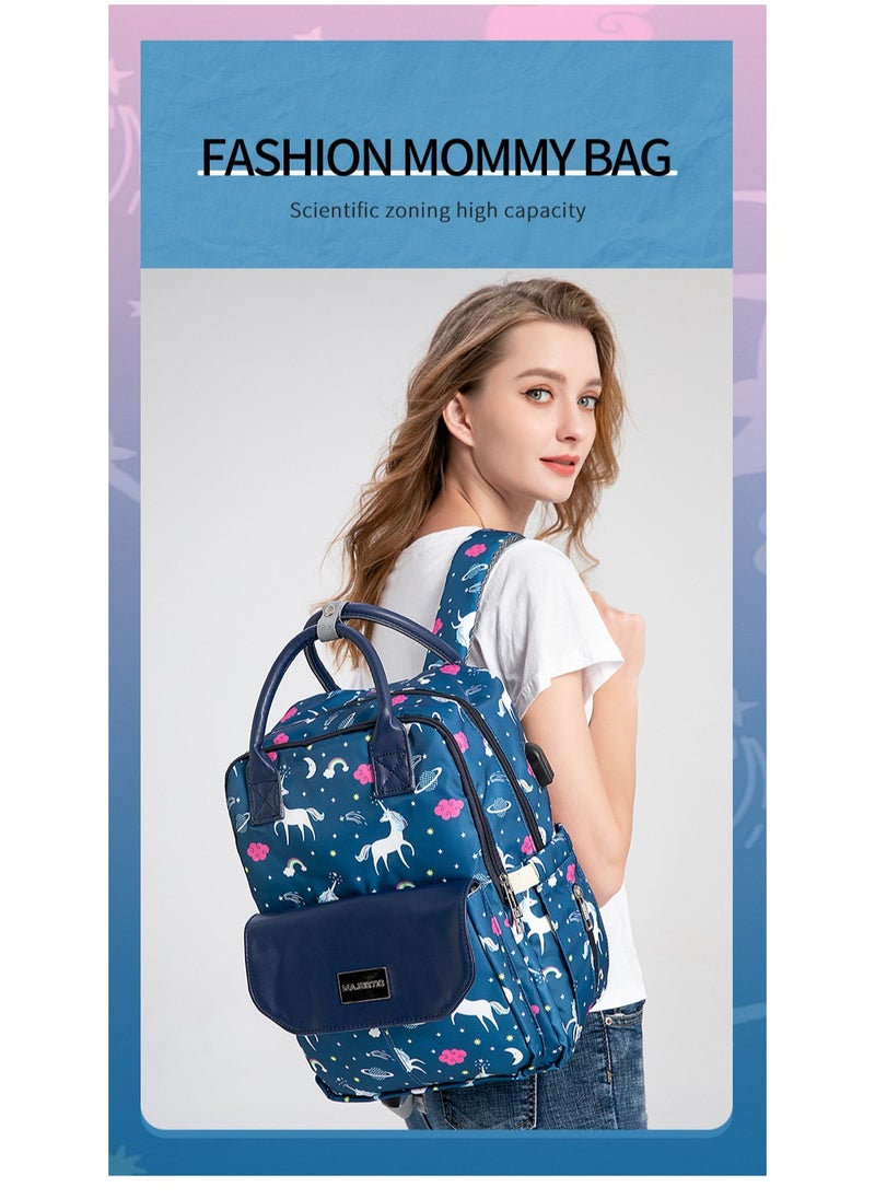 Majestic - 141 Mummy Maternity Diaper Elegant Waterproof Multifunctional large capacity backpack bag with USB Charging output - Unicorn Blue - Image 1