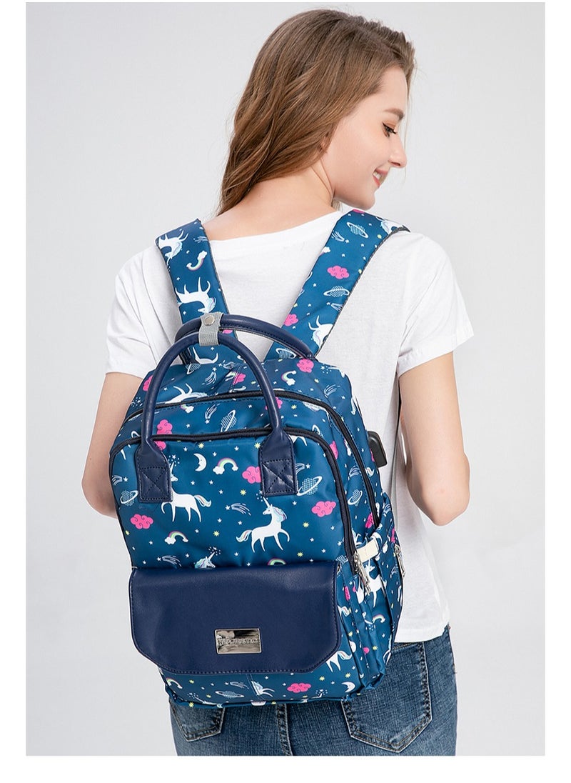 Majestic - 141 Mummy Maternity Diaper Elegant Waterproof Multifunctional large capacity backpack bag with USB Charging output - Unicorn Blue - Image 1