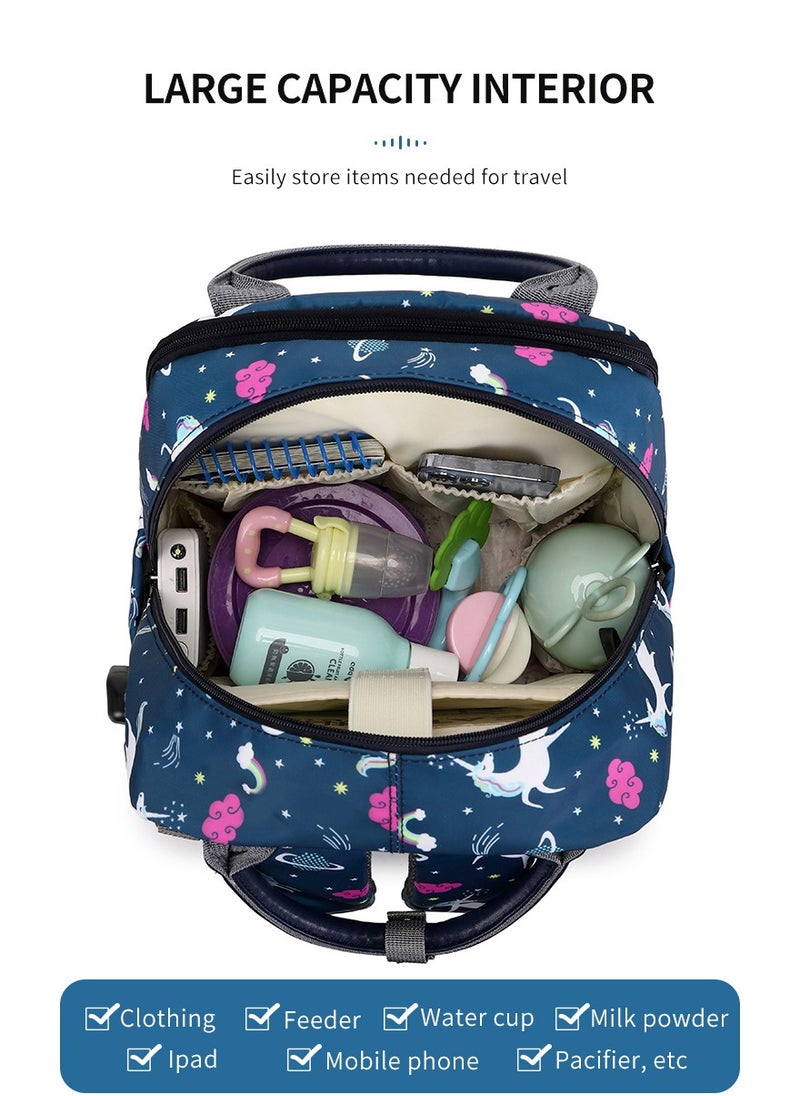 Majestic - 141 Mummy Maternity Diaper Elegant Waterproof Multifunctional large capacity backpack bag with USB Charging output - Unicorn Blue - Image 1