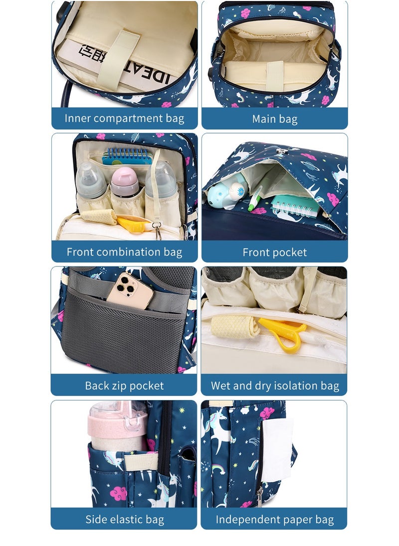 Majestic - 141 Mummy Maternity Diaper Elegant Waterproof Multifunctional large capacity backpack bag with USB Charging output - Unicorn Blue - Image 1