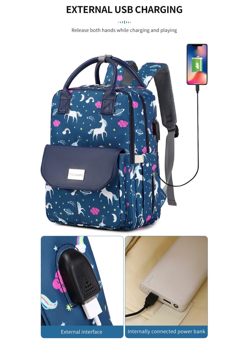 Majestic - 141 Mummy Maternity Diaper Elegant Waterproof Multifunctional large capacity backpack bag with USB Charging output - Unicorn Blue - Image 1