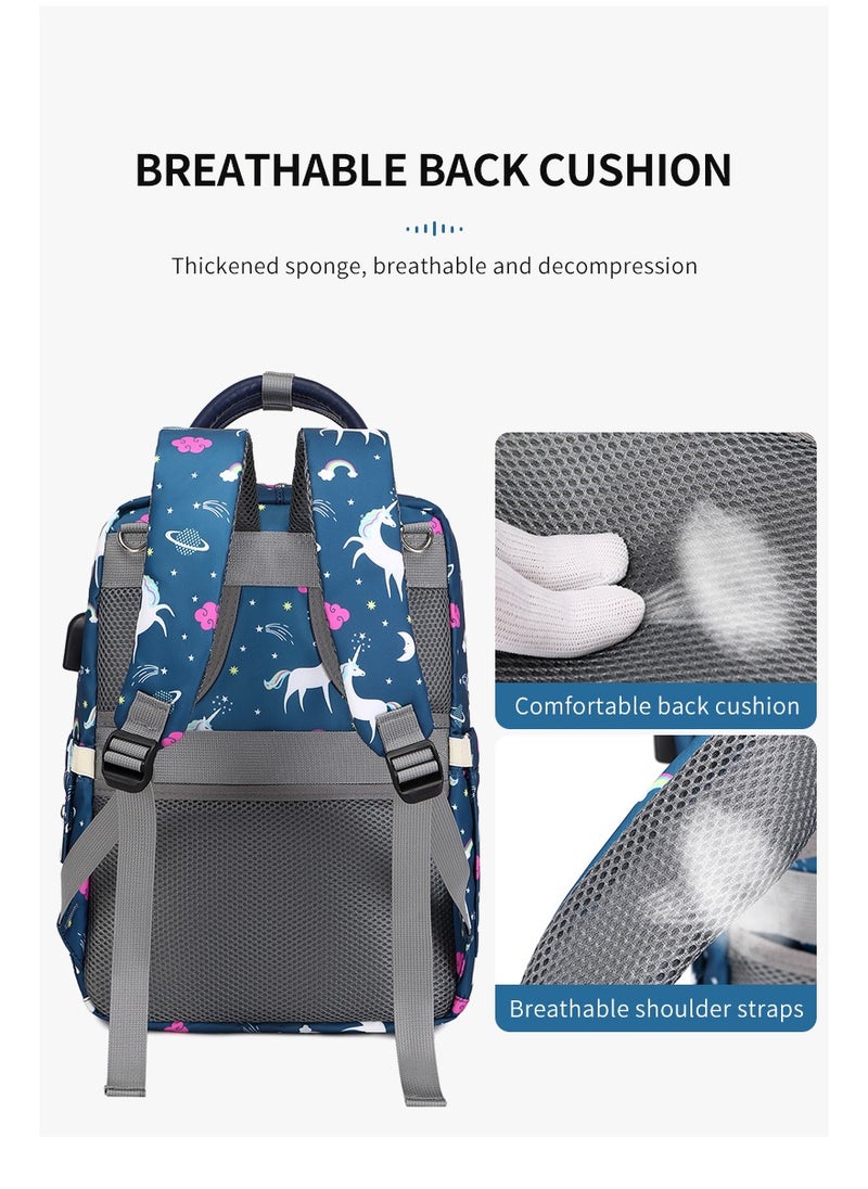 Majestic - 141 Mummy Maternity Diaper Elegant Waterproof Multifunctional large capacity backpack bag with USB Charging output - Unicorn Blue - Image 1