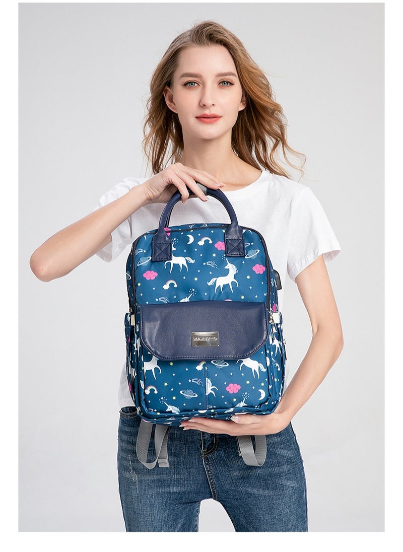 Majestic - 141 Mummy Maternity Diaper Elegant Waterproof Multifunctional large capacity backpack bag with USB Charging output - Unicorn Blue - Image 1