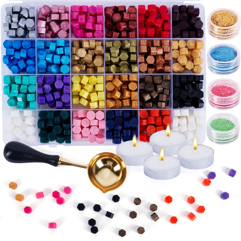 Hoppler 648 Pcs Sealing Wax Kit Wax Seal Wax In 24 Colors Wax Seal Kit For Stationary Supplies Stamps For Crafts Wax For Stamp Seals Wax Stamp Kit Gold Wax Seal Beads And Sealing Wax Projects