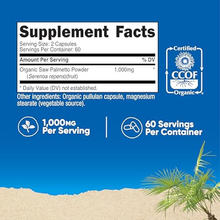 Nutricost Saw Palmetto 1000mg, 120 Capsules - CCOF Certified Made with Organic Saw Palmetto, Vegetarian Friendly, 60 Servings, 500mg Per Capsule, Gluten Free - Image 2