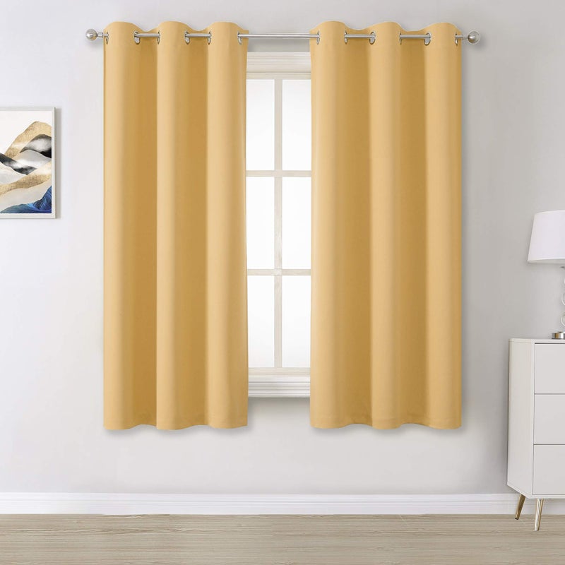DUALIFE Soft Yellow Blackout Curtains for Bedroom Home Thermal Insulated Solid Ring Top Energy Efficient Room Darkening Curtains Drapes Set of 2 Panels 38 x 45 Inch Desert Mist - Image 1