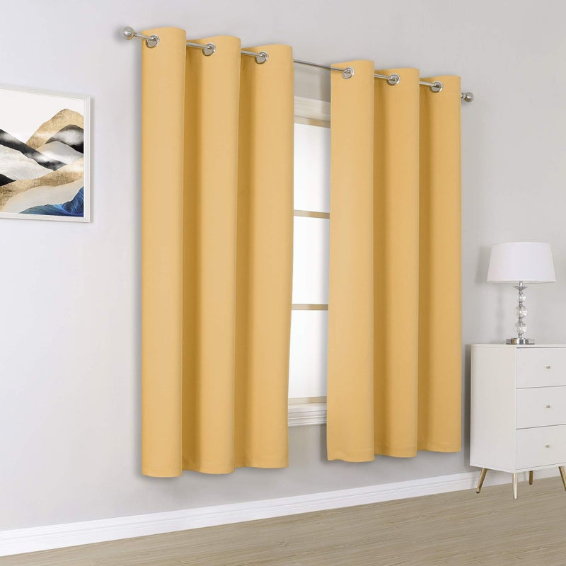 DUALIFE Soft Yellow Blackout Curtains for Bedroom Home Thermal Insulated Solid Ring Top Energy Efficient Room Darkening Curtains Drapes Set of 2 Panels 38 x 45 Inch Desert Mist - Image 2