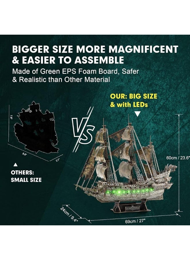 CubicFun 3D Puzzles for Adults Green LED Flying Dutchman, 360 Pieces Haunted Pirate Ship Arts & Crafts for Adults Gifts for Men Women Model Kit, Lighting Ghost Ship 2024 Easter Gifts Teacher Appreciation Gifts - Image 4