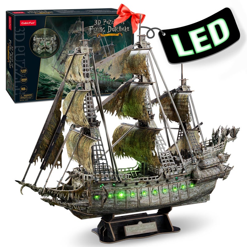 CubicFun 3D Puzzles for Adults Green LED Flying Dutchman 360 Pieces Pirate Ship Arts Crafts for Adults Gifts for Men Women Model Kit Lighting Ghost Ship Easter Gift for Him - Image 4