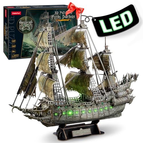 CubicFun 3D Puzzles for Adults Green LED Flying Dutchman 360 Pieces Pirate Ship Arts Crafts for Adults Gifts for Men Women Model Kit Lighting Ghost Ship Easter Gift for Him - Image 1