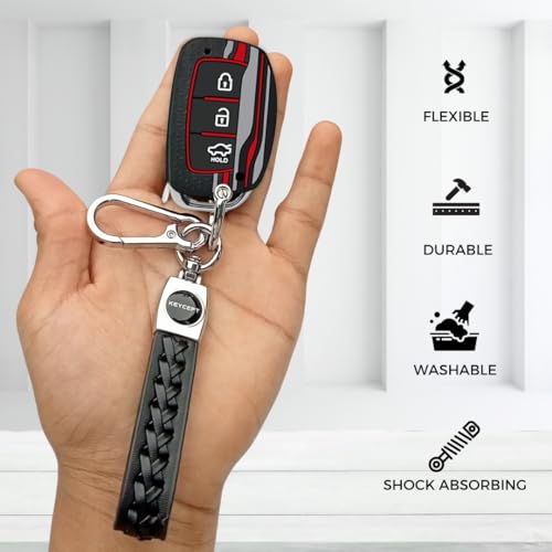 KEYCEPT Tristar Key Cover for Hyundai Grand i10 NIOS Asta| Venue| i20| Aura| Creta| Exter| i20 Elite| Verna 4s| i20 Active| Venue Sx| Elantra 3 Button Smart Key with Keychain.(Type 5, Black) - Image 5
