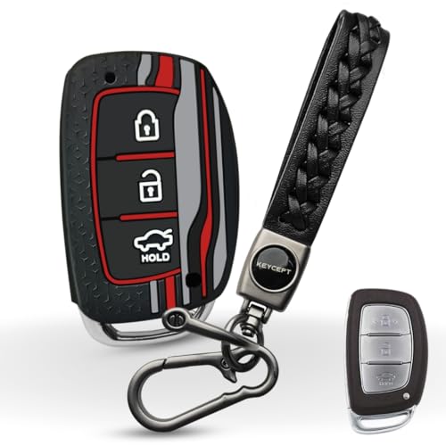 KEYCEPT Tristar Key Cover for Hyundai Grand i10 NIOS Asta| Venue| i20| Aura| Creta| Exter| i20 Elite| Verna 4s| i20 Active| Venue Sx| Elantra 3 Button Smart Key with Keychain.(Type 5, Black) - Image 1
