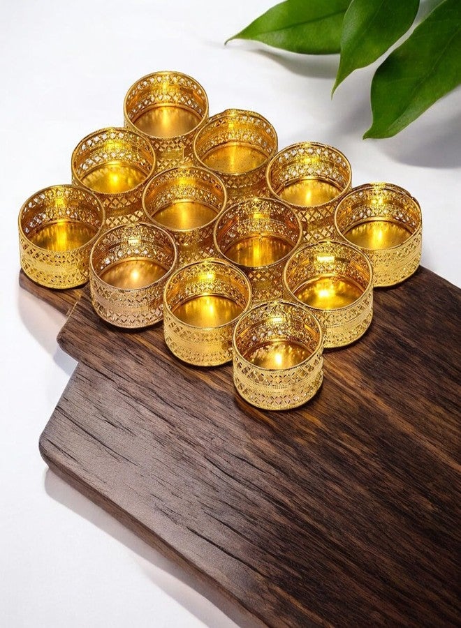 NRSON® Metal Tealight Candle Holder Stands Round for Diwali Decoration,Home Decoration Pooja thali (Set of 6 Candle Holder) - Image 3