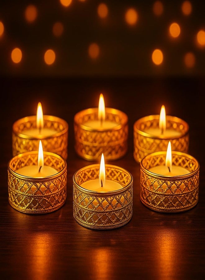 NRSON® Metal Tealight Candle Holder Stands Round for Diwali Decoration,Home Decoration Pooja thali (Set of 6 Candle Holder) - Image 2