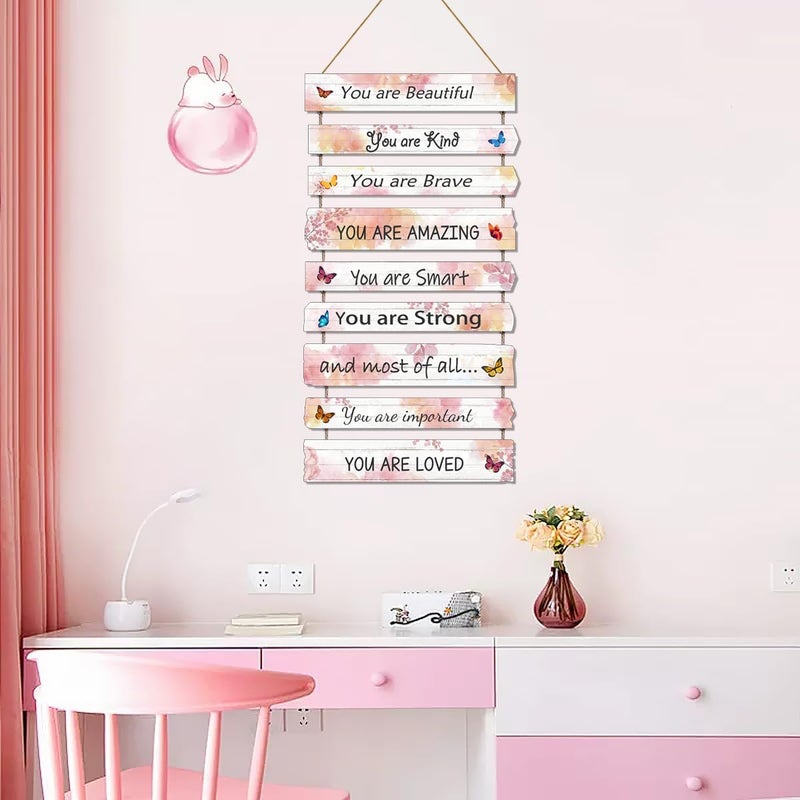 JEVUVU Butterfly Girls Room Decor, Pink Wall Art Sign, 12 x 24 Inches, Wooden - Image 5