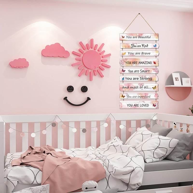 JEVUVU Butterfly Girls Room Decor, Pink Wall Art Sign, 12 x 24 Inches, Wooden - Image 3