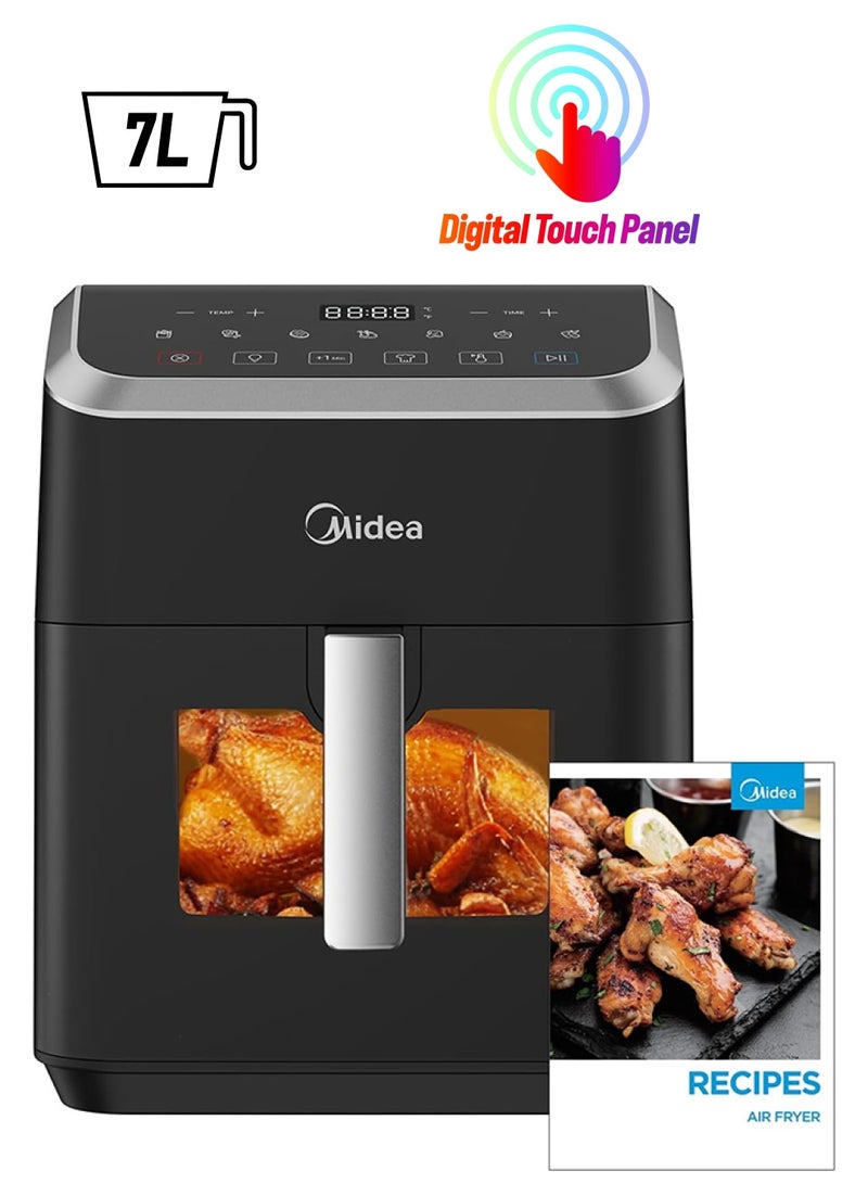 Midea Air Fryer With Digital Touch Control, 7L Capacity, X Cycloneair Technology, See Through Window, Frying, Grilling, Broiling, Roasting, Timer Up To 60 Mins Temperature Control 200°C - 7 L 1500 W MAD-740F2APK Black - Image 1