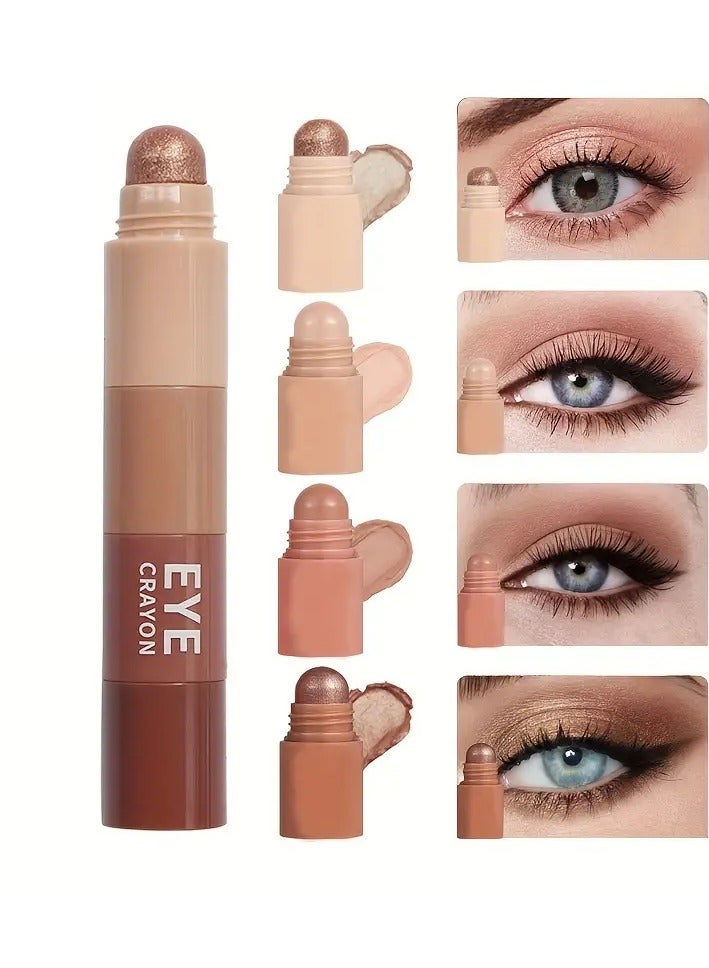 DubaiGallery 4 Colors Eyeshadow Stick, Highlighter Matte Pearly Glitter Shimmer Finish, Pink Color And Earth Color Tone Lazy Eyeshadow Pen Mini 4 In 1 Eyeshadow - Image 1