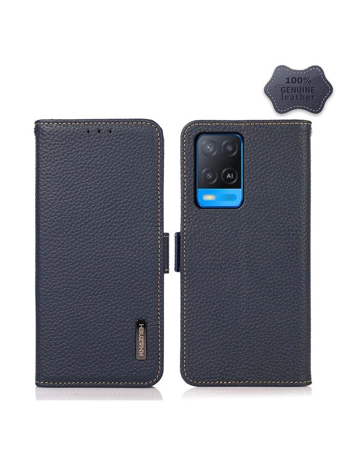 اس-توب جراب لهاتف OPPO A54 4G KHAZNEH جراب من الجلد الطبيعي الليتشي المغناطيسي الجانبي بتقنية RFID - Image 1