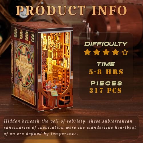 CCCDF DIY Book Nook Kit DIY Miniature Dollhouse Booknook Kit 3D Wooden Puzzle Bookend Bookshelf Insert with LED Light for Teens and Adults Roaring Twenties Speakeasy - Image 5