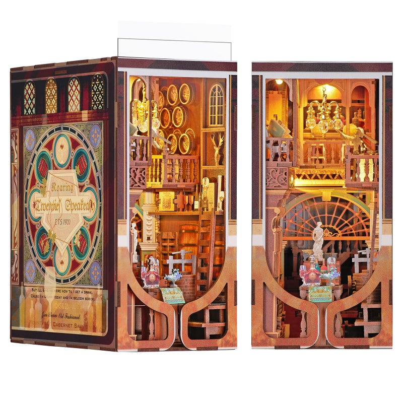 CCCDF DIY Book Nook Kit DIY Miniature Dollhouse Booknook Kit 3D Wooden Puzzle Bookend Bookshelf Insert with LED Light for Teens and Adults Roaring Twenties Speakeasy - Image 3