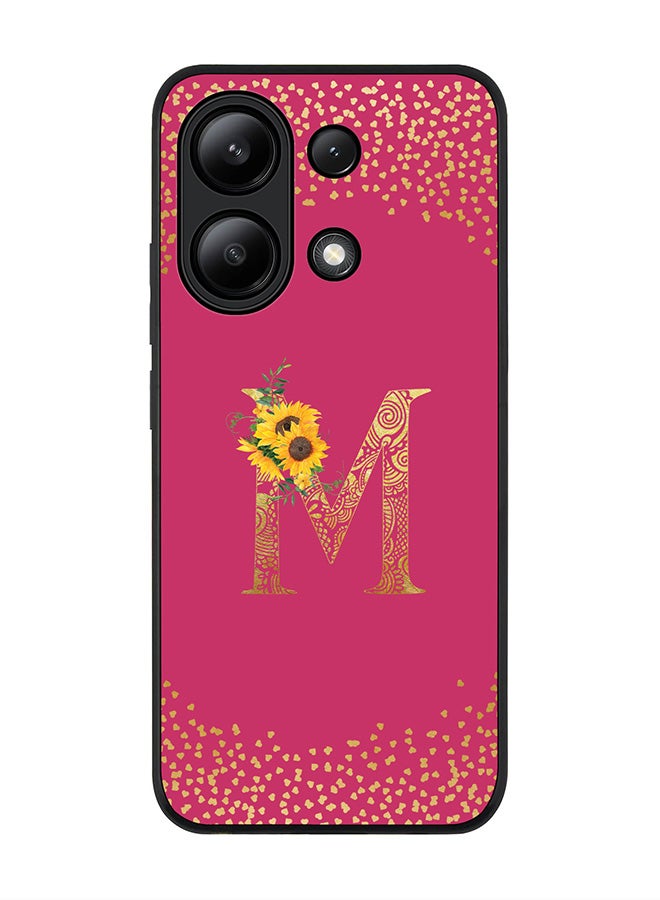Stylizedd Rugged Black edge case for Xiaomi Redmi Note 13 4G, Custom Monogram Initial Letter Mandala Floral Pattern Alphabet - M ( Deep Pink Rose ) - Image 1