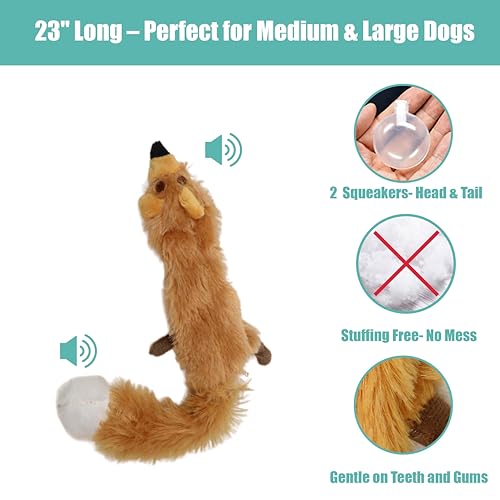 SPOT Skinneeez Fox 23-Inch Stuffing-Free Plush Dog Toy – Realistic Design with 2 Squeakers – Durable, Soft Polyester for Medium & Large Dogs – Tug, Fetch & Shake Play – for Moderate Chewers - Image 3