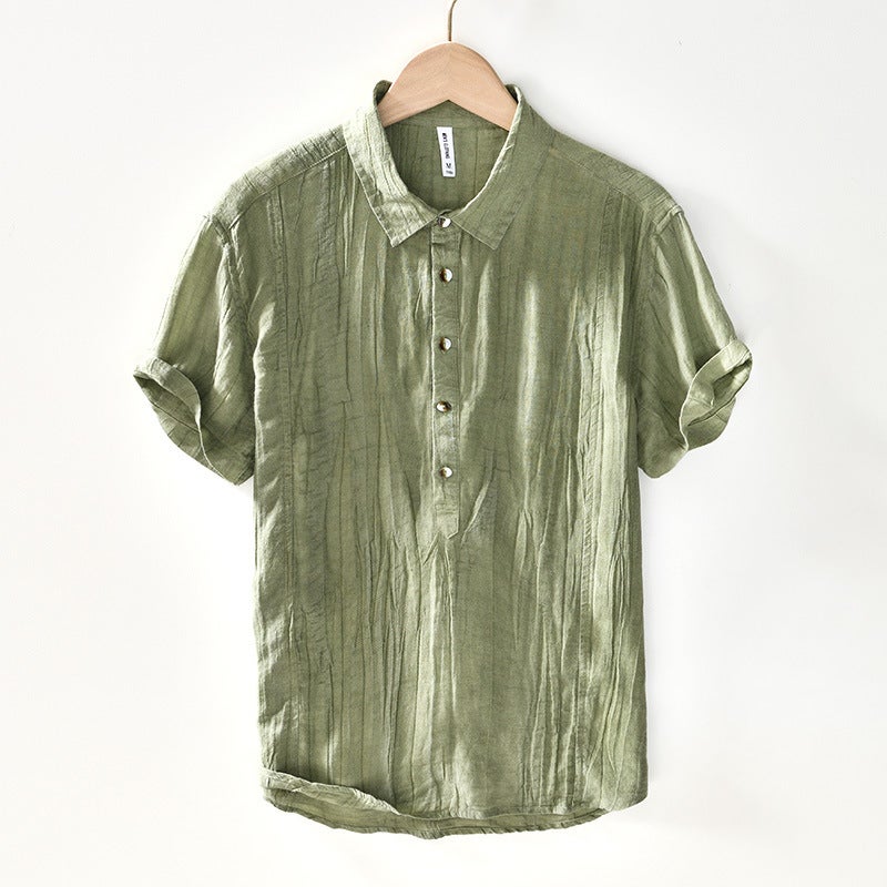 L1007 Ramie Breathable Comfortable Solid Color T-Shirt Shirt Chinese Style Retro Casual Shirt One-Piece Delivery - Image 1