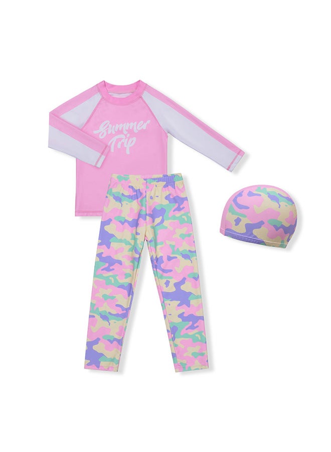 New Children's Swimwear Girls' One-piece Sunscreen Camouflage Sunscreen Swimwear Long-sleeved Girls' Swimwear