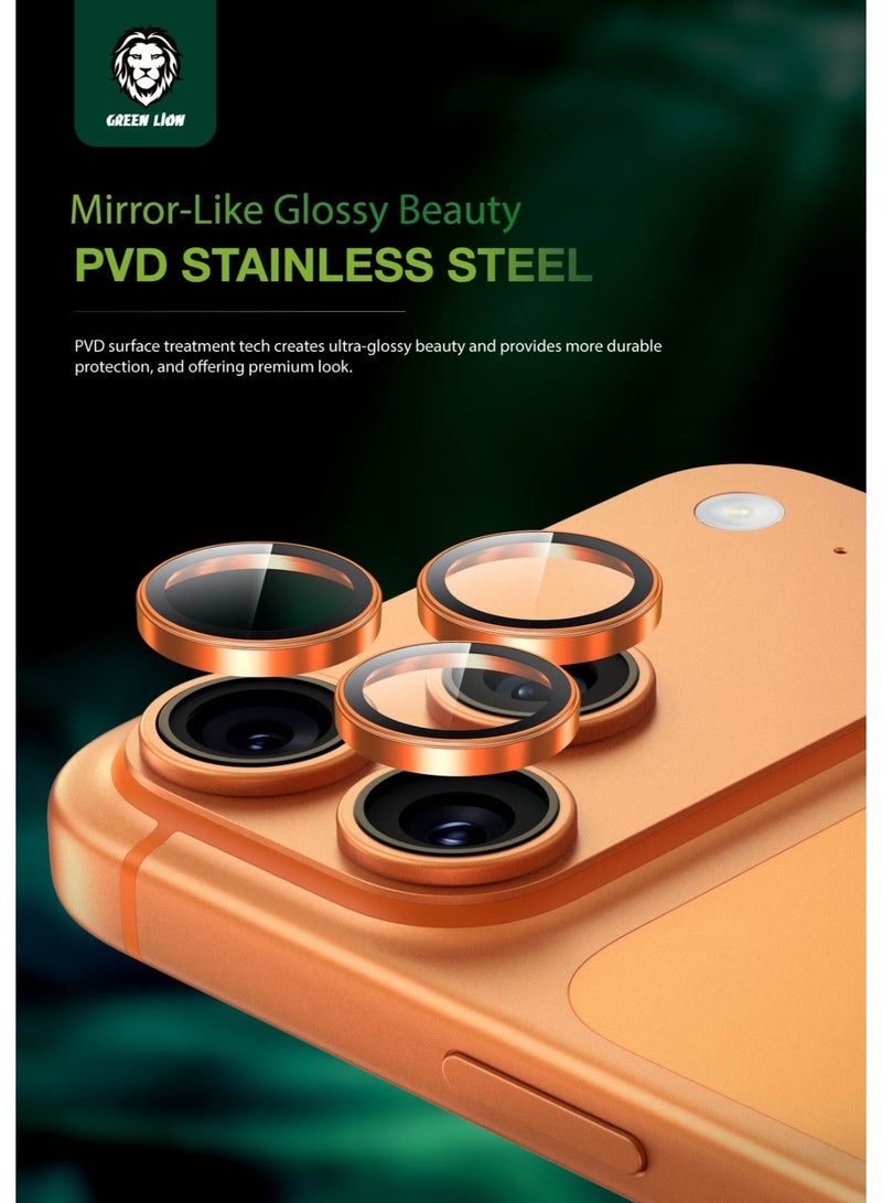 GREEN LION iPhone 17 Pro Camera Lens with Multi-Layer Protection / Aluminum Alloy Edge / High Transparency / Dustproof - Orange Titanium - Image 2