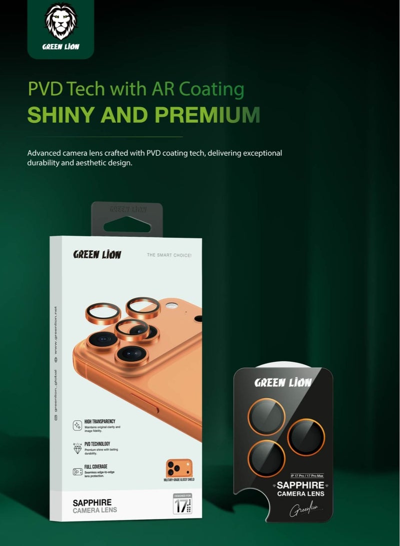 GREEN LION iPhone 17 Pro Camera Lens with Multi-Layer Protection / Aluminum Alloy Edge / High Transparency / Dustproof - Orange Titanium - Image 3