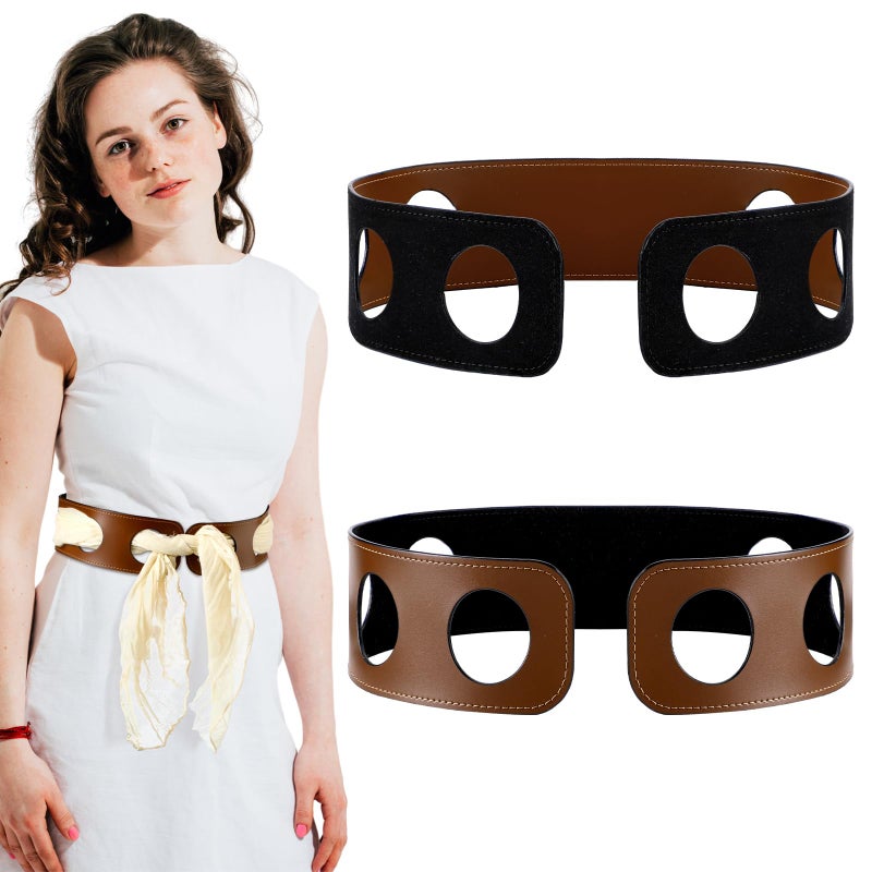 Cutecrop Reversible Scarf Waist Belt Leather Black and Tan Accessory PU Wide Leather Belts for Women Without Silk Scarf (Tan,27.5 Inches) - Image 1