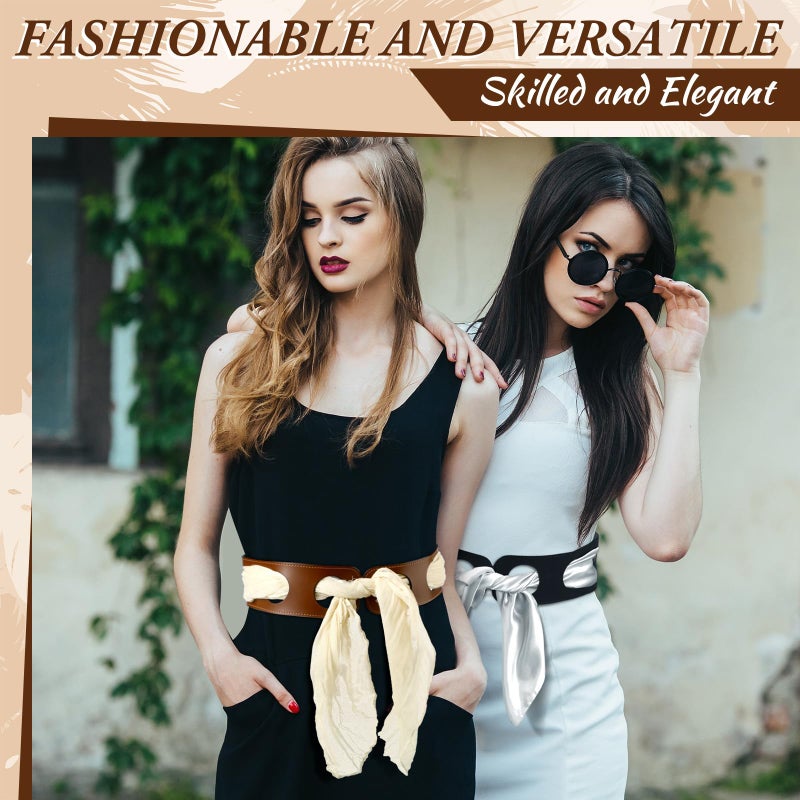 Cutecrop Reversible Scarf Waist Belt Leather Black and Tan Accessory PU Wide Leather Belts for Women Without Silk Scarf (Tan,27.5 Inches) - Image 4