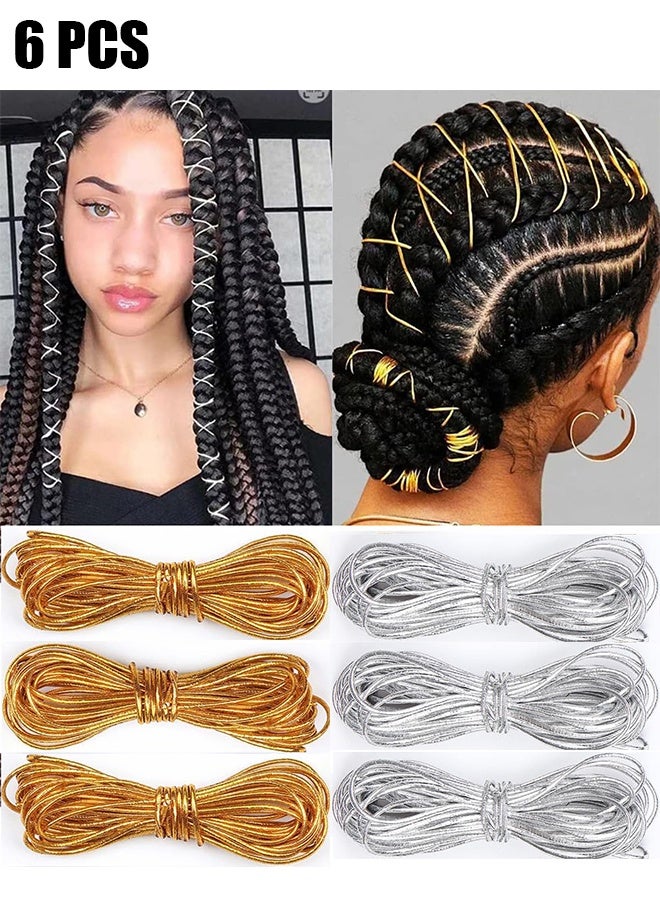 اتش واي 6 قطع 5M ضفائر الضفائر اكسسوارات الشعر الذهب الفضي تجديل الشعر ديكو التصميم وميض مطاطي جديلة أفريقية مضفر الحبل المطاطي زخرفة معلقة تزيين تغليف الهدايا - Image 1
