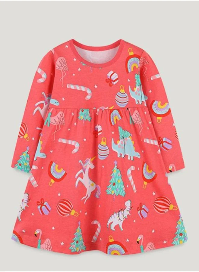 YUNIQEE Pink A-Line Crew Neck Printed Dress