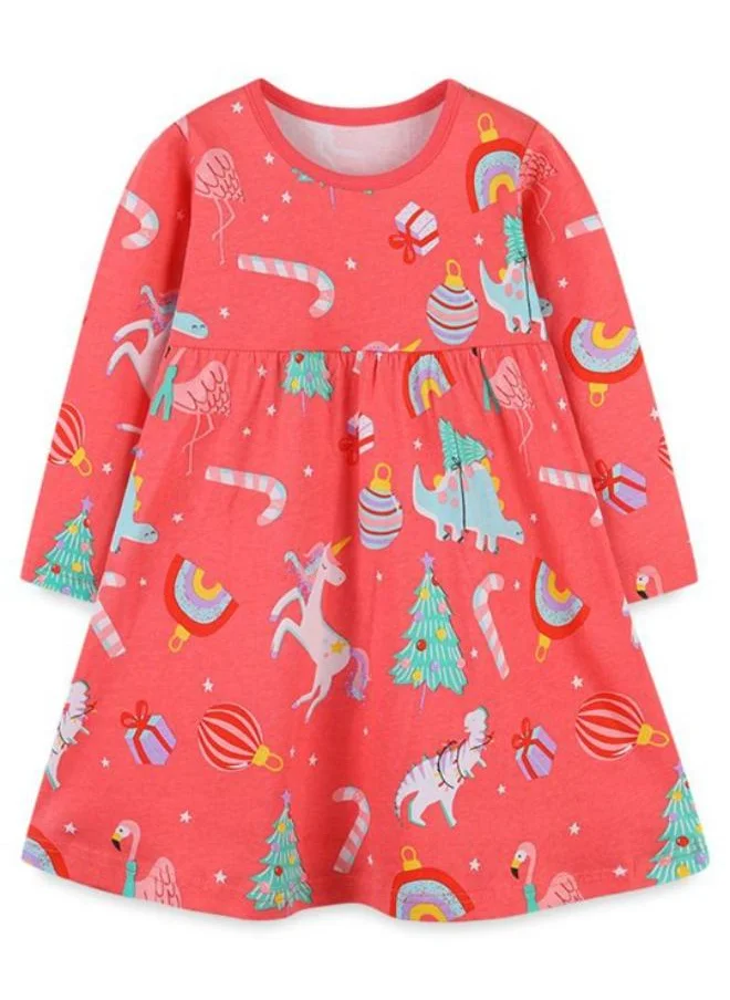 YUNIQEE Pink A-Line Crew Neck Printed Dress
