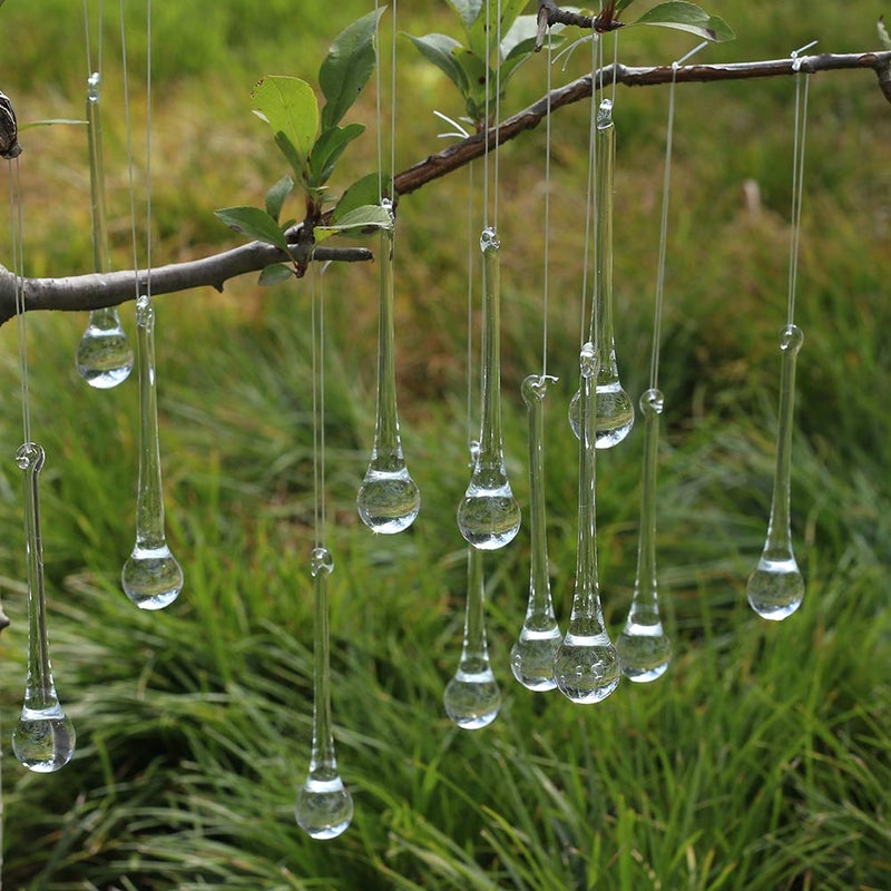 DAHI 12pcs 4 Christmas Glass Teardrop Ornaments Chandelier Clear Crystal Glass Raindrop Ornaments for Christmas Tree Decorations
