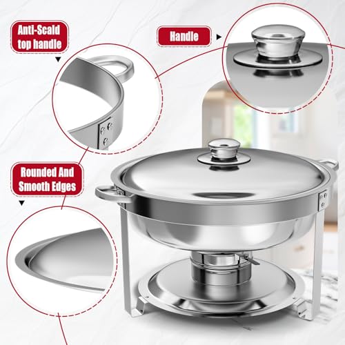 IMACONE Chafing Dish Buffet Set 4 Pack, 5QT Round Stainless Steel Chafer for Catering, Upgraded Chafers and Buffet Warmer Sets with Food & Water Pan, Lid, Frame, Fuel Holder for Event Party Holiday - Image 3