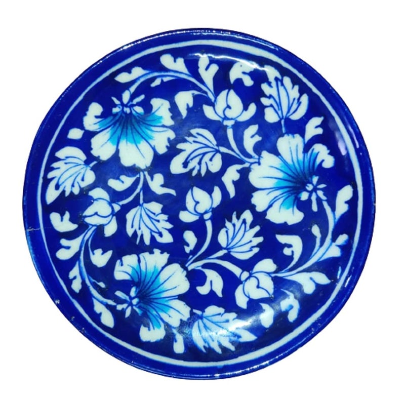 Craft Park Jaipur Blue Pottery Lily Flower Decorative Wall Hanging Handmade Plate 15 cm x 15 cm x 3 cm Blue